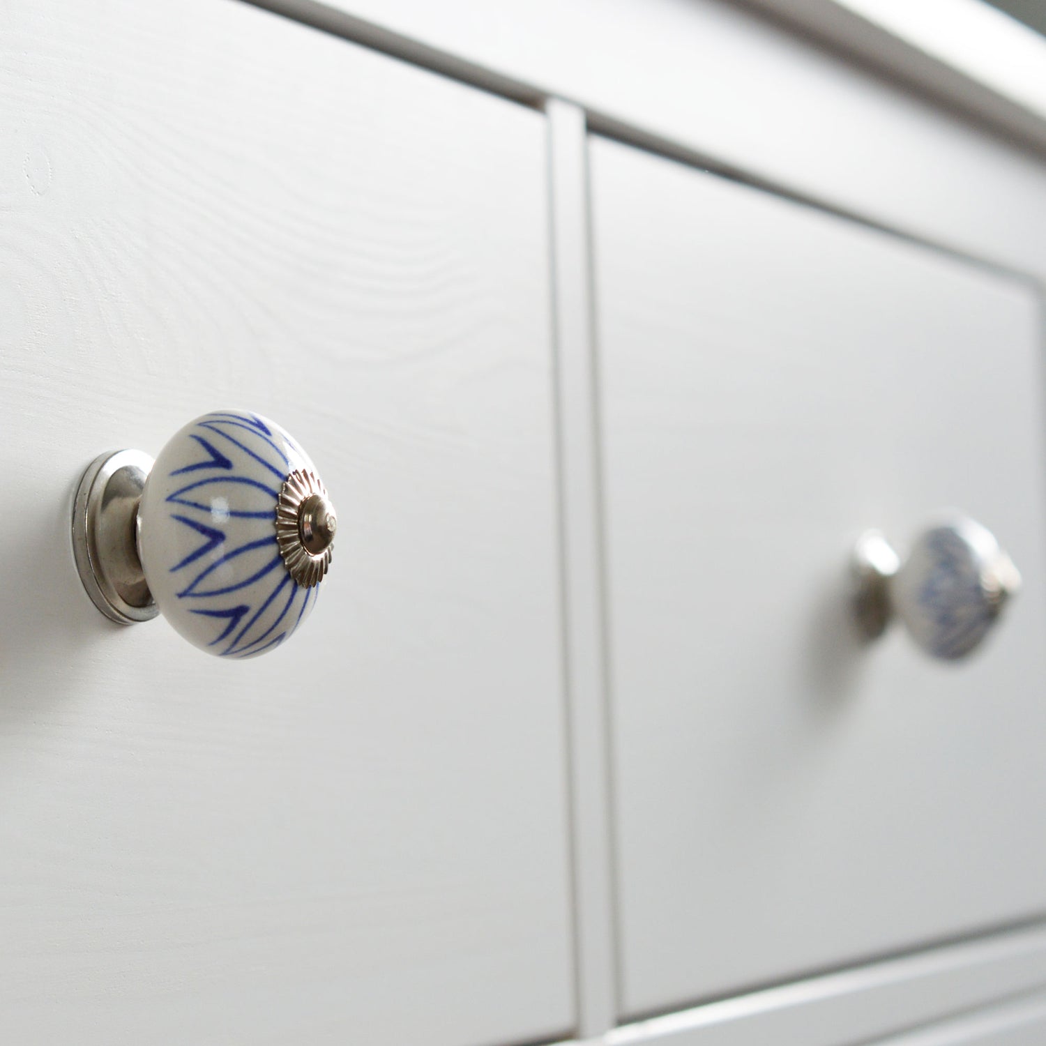 Round Ceramic Drawer Knob - Dark Blue Stripe