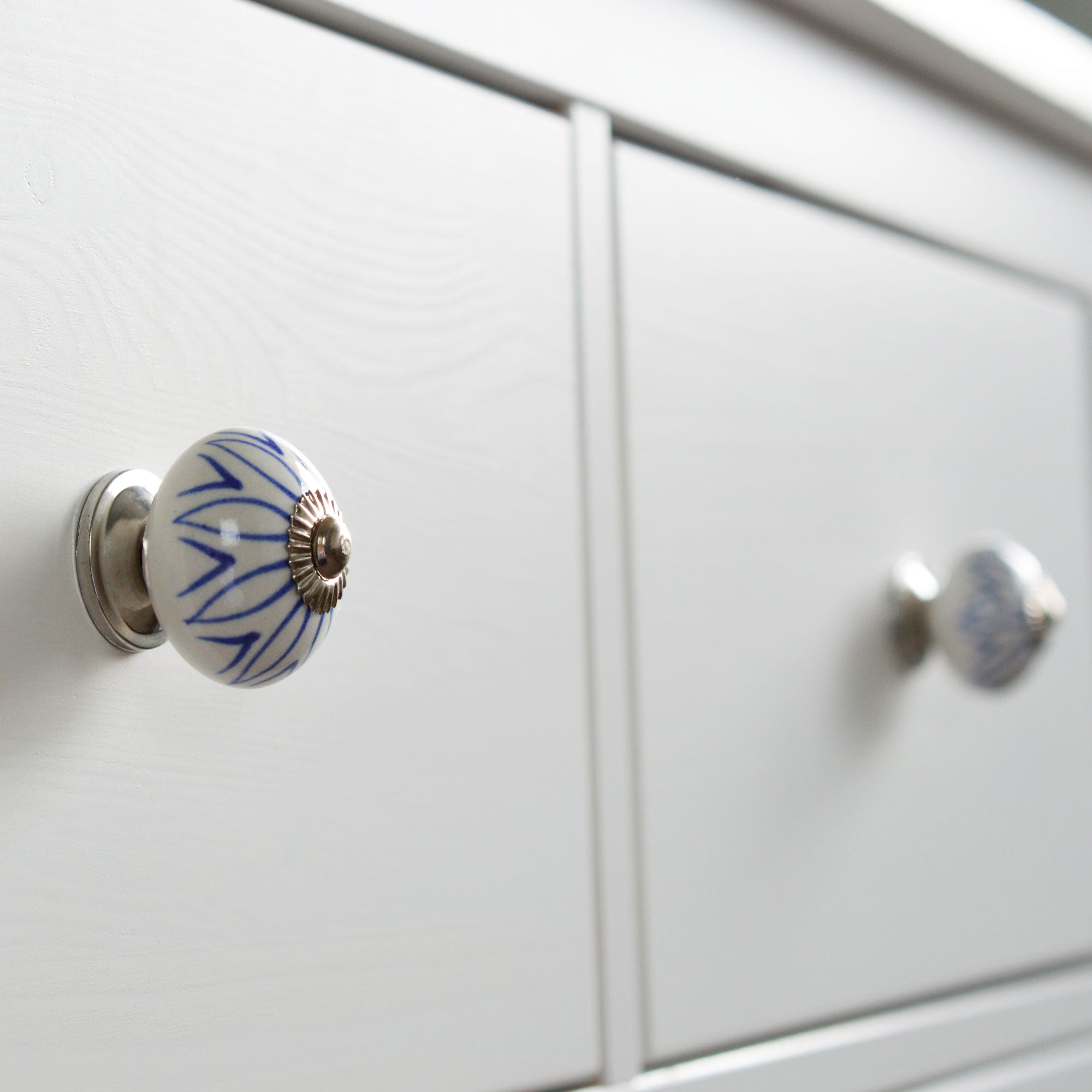 Round Ceramic Drawer Knob - Dark Blue Stripe