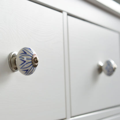 Round Ceramic Drawer Knob - Dark Blue Stripe