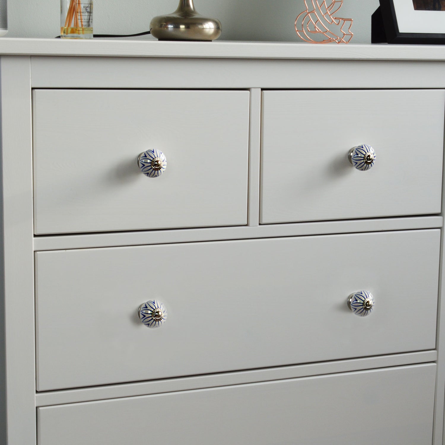 Round Ceramic Drawer Knob - Dark Blue Stripe