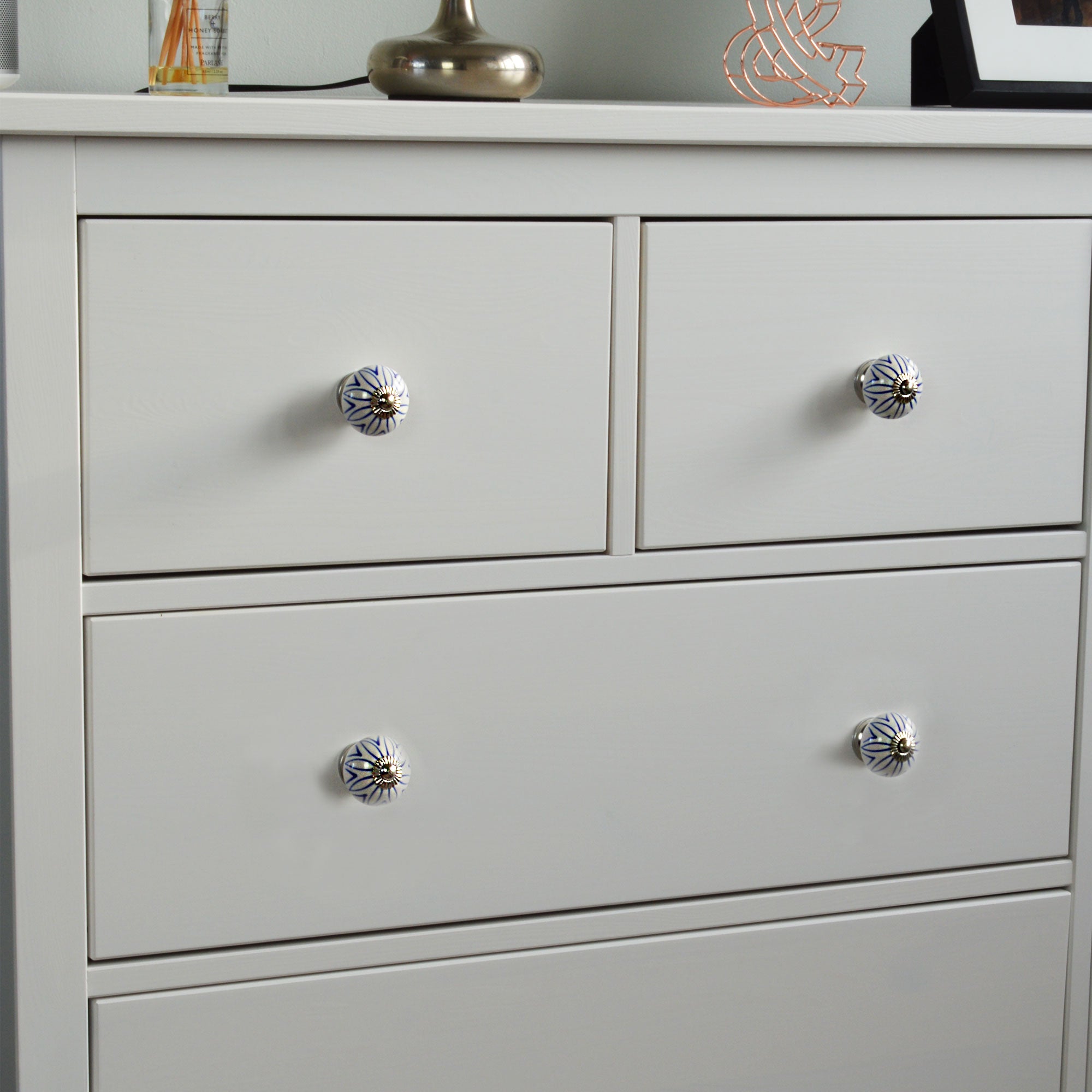 Round Ceramic Drawer Knob - Dark Blue Stripe