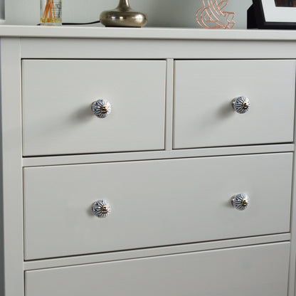 Round Ceramic Drawer Knob - Dark Blue Stripe