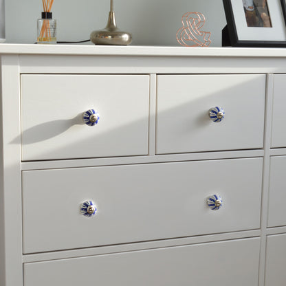 Round Ceramic Drawer Knob - Dark Blue Lines