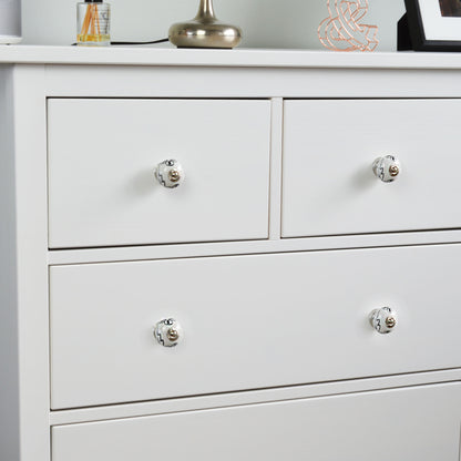 Round Ceramic Drawer Knob - Black / White Flower