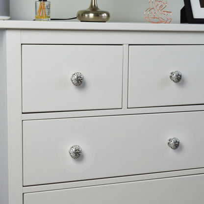 Round Ceramic Drawer Knob - White / Black Rose