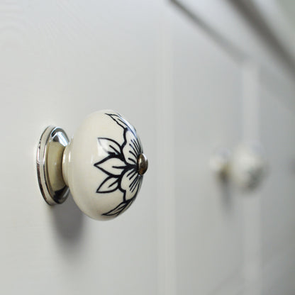 Round Ceramic Drawer Knob - Flower Bud