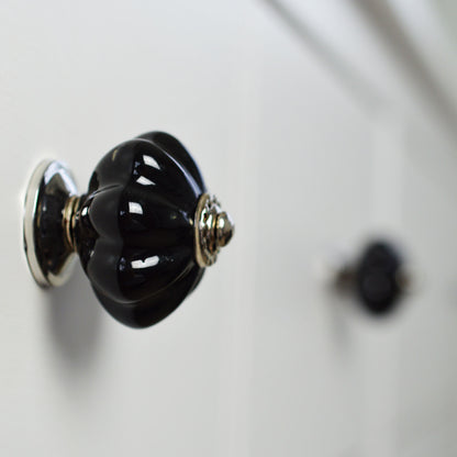 Ceramic Drawer Knob - Solid Flower - Black