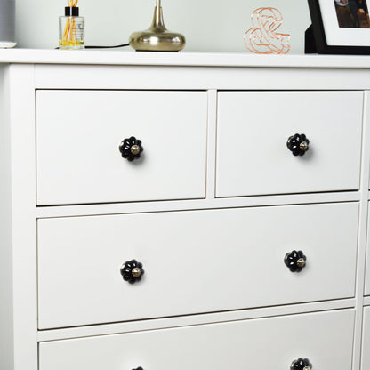 Ceramic Drawer Knob - Solid Flower - Black