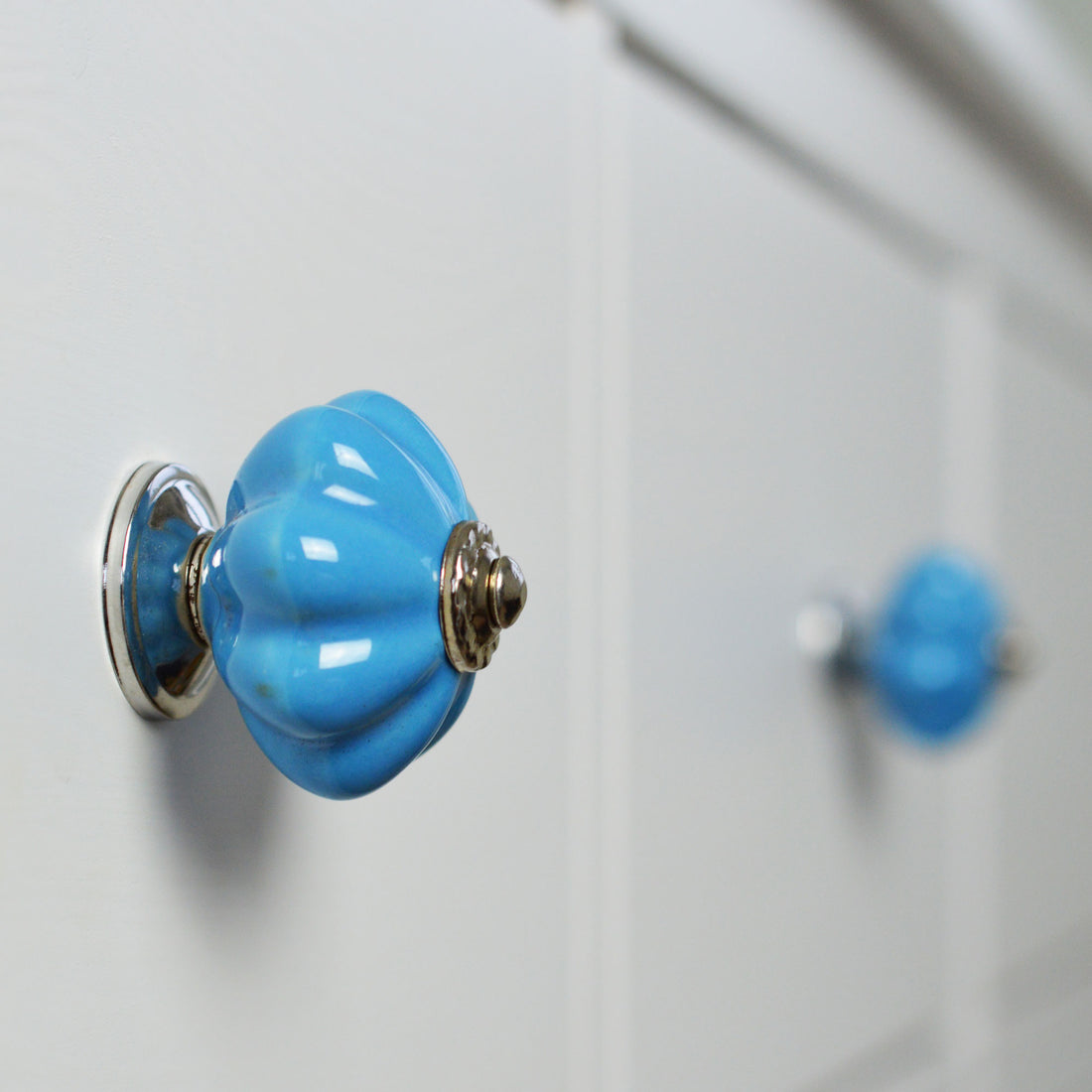 Ceramic Drawer Knob - Solid Flower - Blue