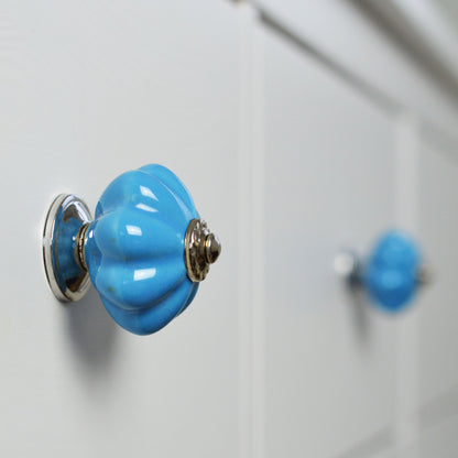 Ceramic Drawer Knob - Solid Flower - Blue