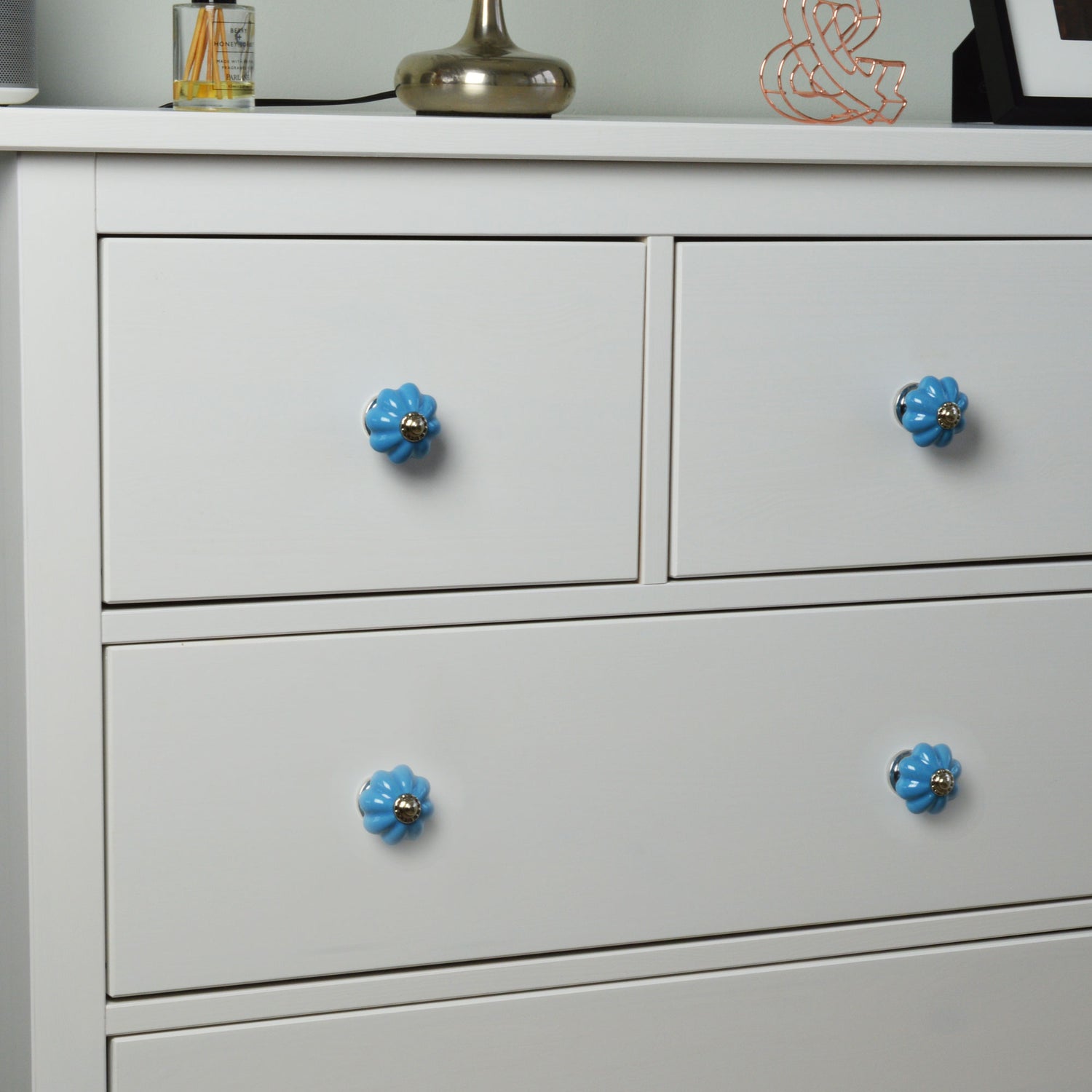 Ceramic Drawer Knob - Solid Flower - Blue