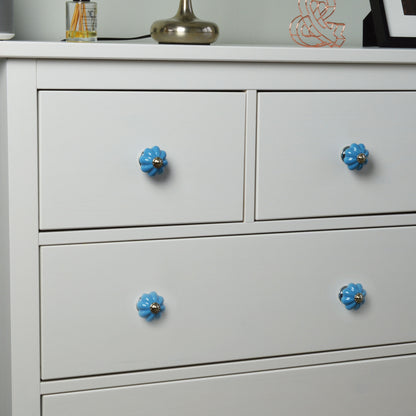 Ceramic Drawer Knob - Solid Flower - Blue