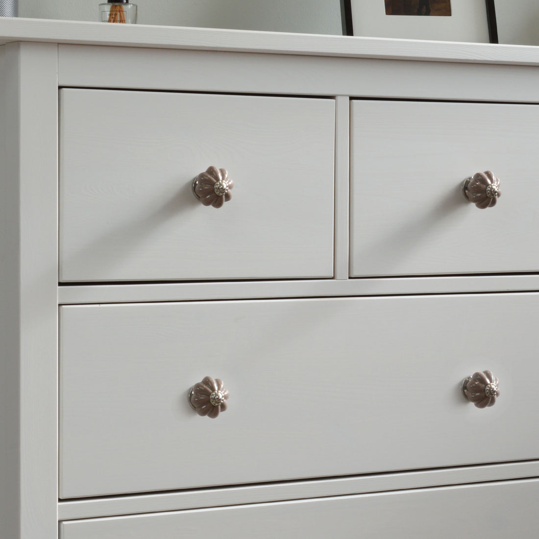 Ceramic Drawer Knob - Solid Flower - Grey
