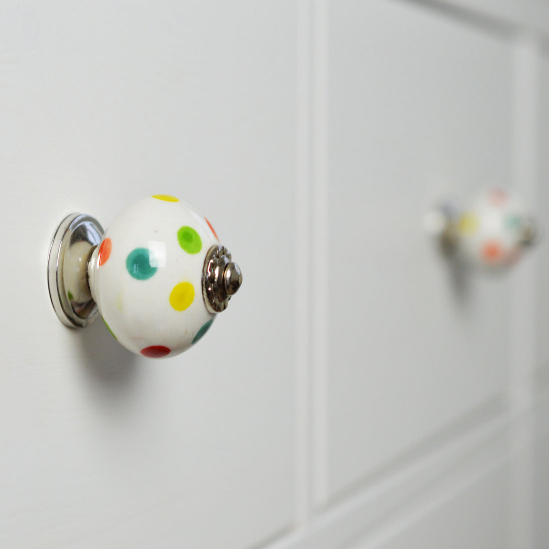 Round Ceramic Drawer Knob - Polka Dot