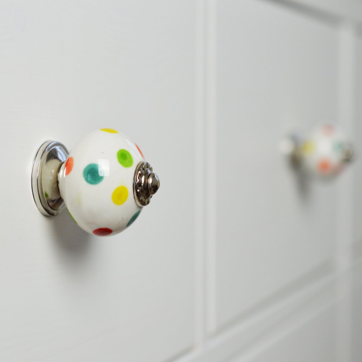 Round Ceramic Drawer Knob - Polka Dot