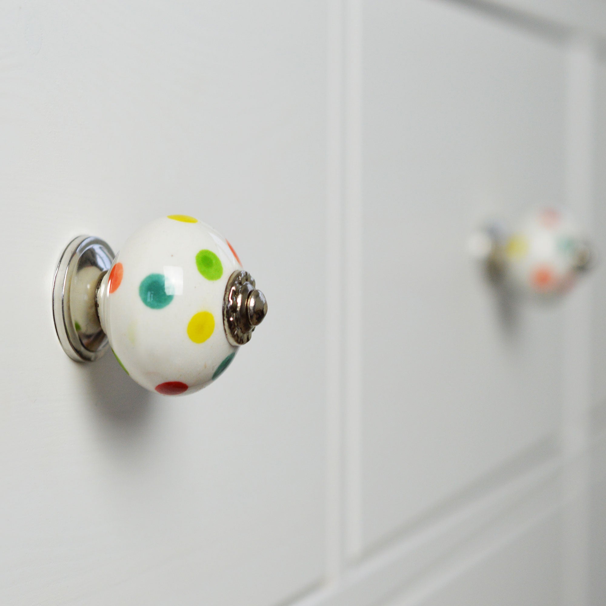 Round Ceramic Drawer Knob - Polka Dot