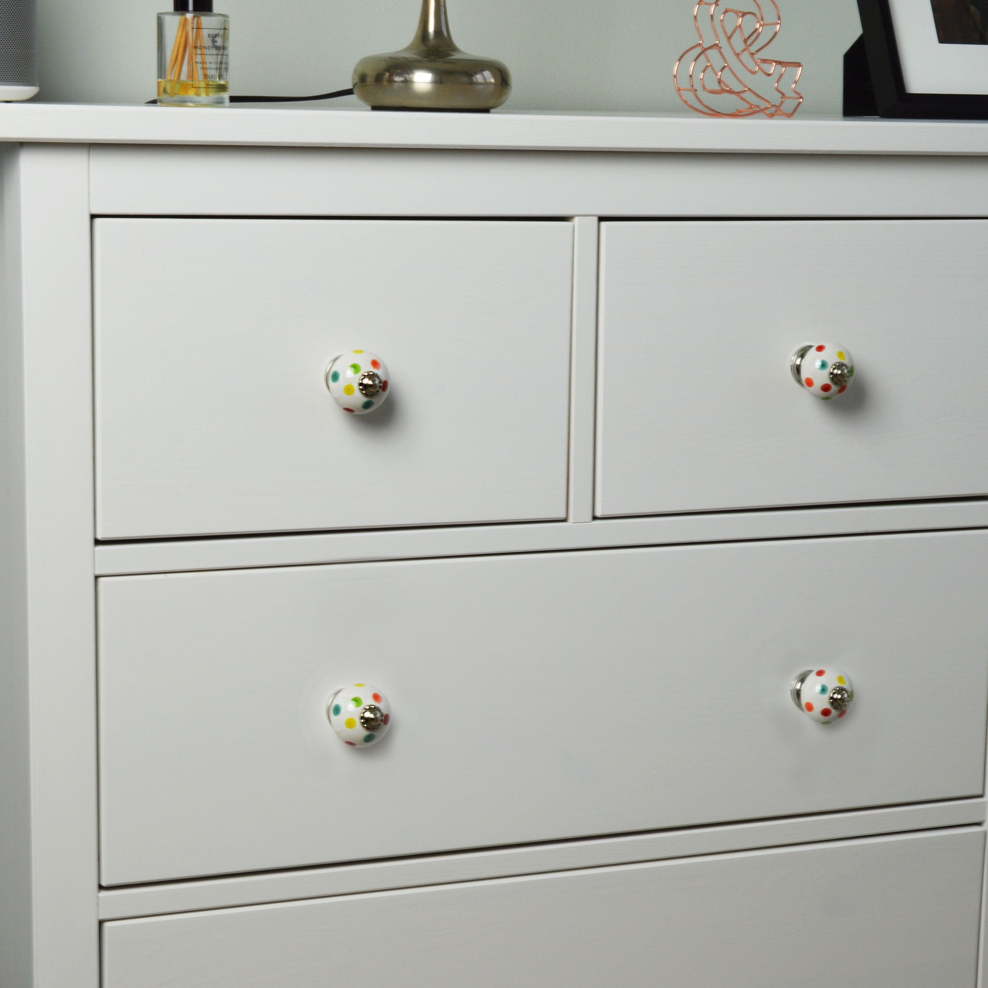 Round Ceramic Drawer Knob - Polka Dot