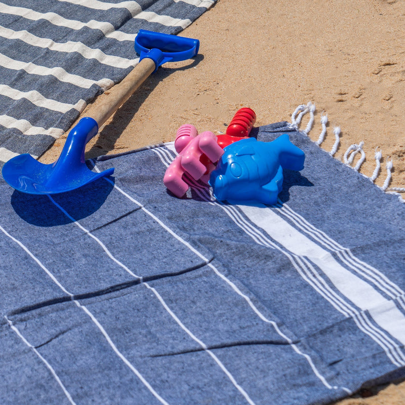 Nicola Spring Small Turkish Beach Towel - Dark Blue