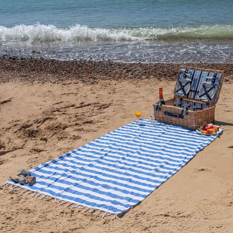 Nicola Spring Turkish Beach Towel - Blue and White Stripe