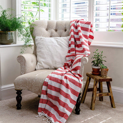Nicola Spring 170 x 90cm Turkish Cotton Beach Towel - Red Stripe 