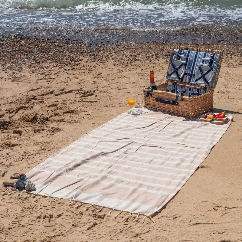 Nicola Spring Turkish Beach Towel - Beige Stripe