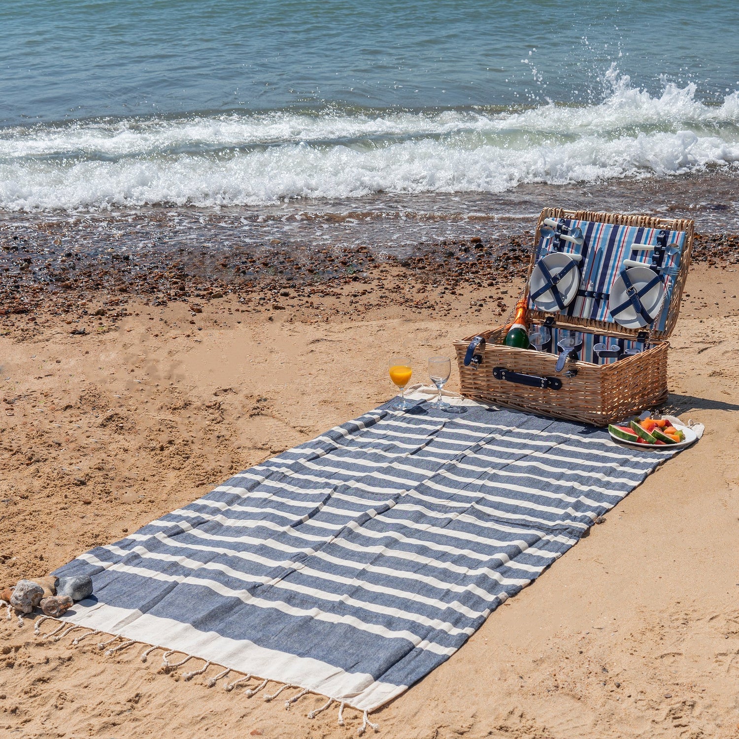 Turkish Beach Towel - Dark Blue Stripe