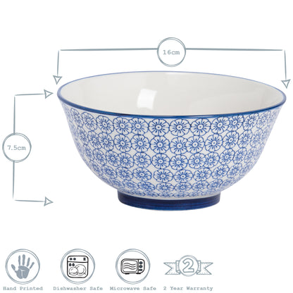 Hand-Printed Cereal Bowl - 16cm - Navy