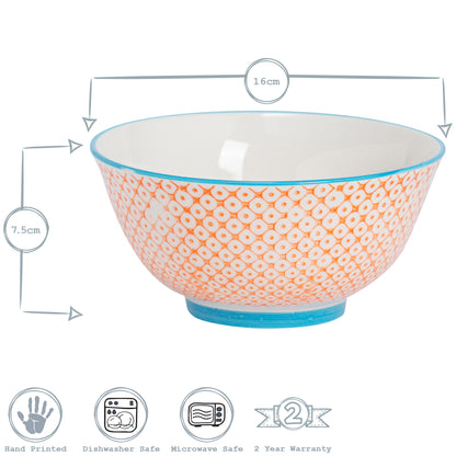Hand-Printed Cereal Bowl - 16cm - Orange