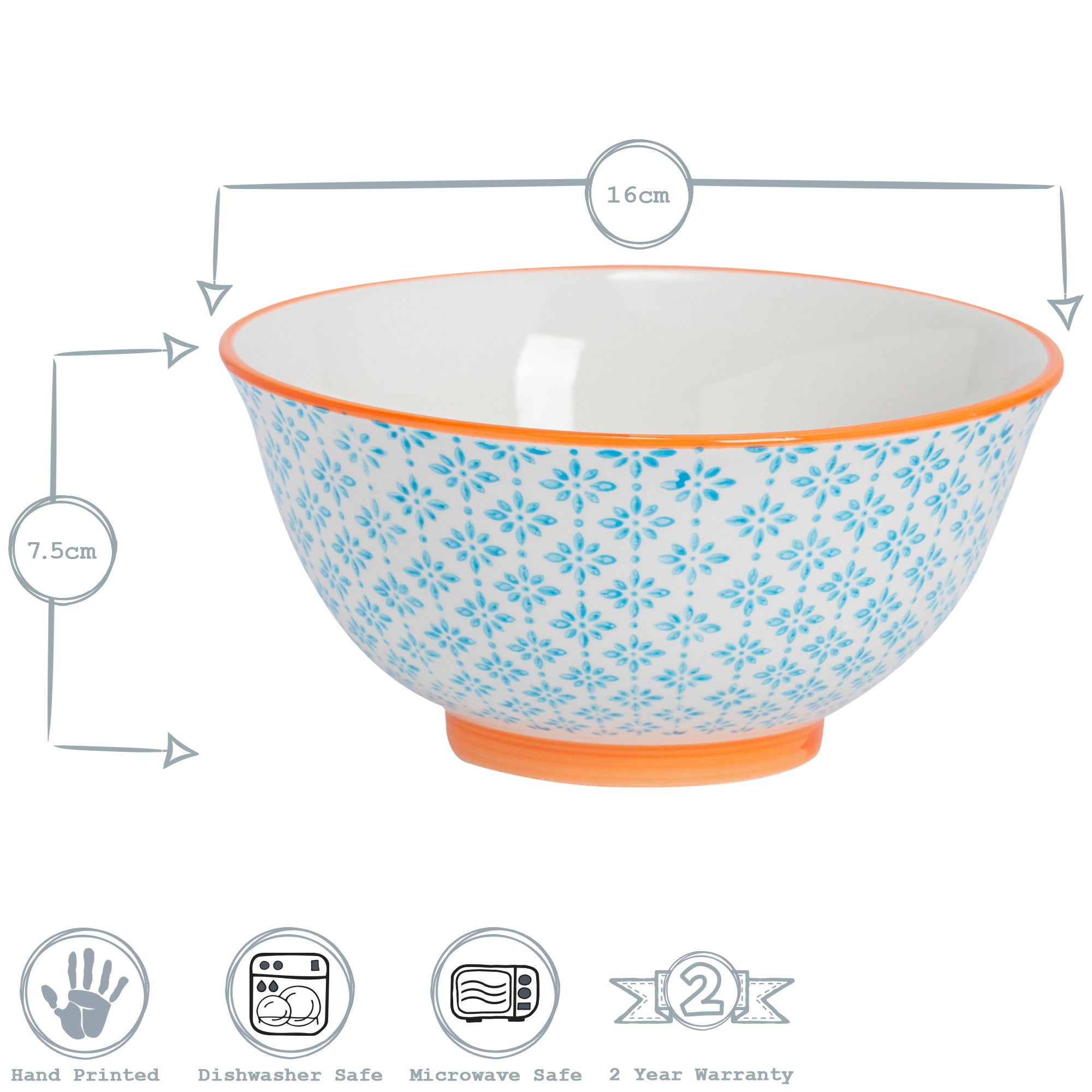 Hand-Printed Cereal Bowl - 16cm - Light Blue