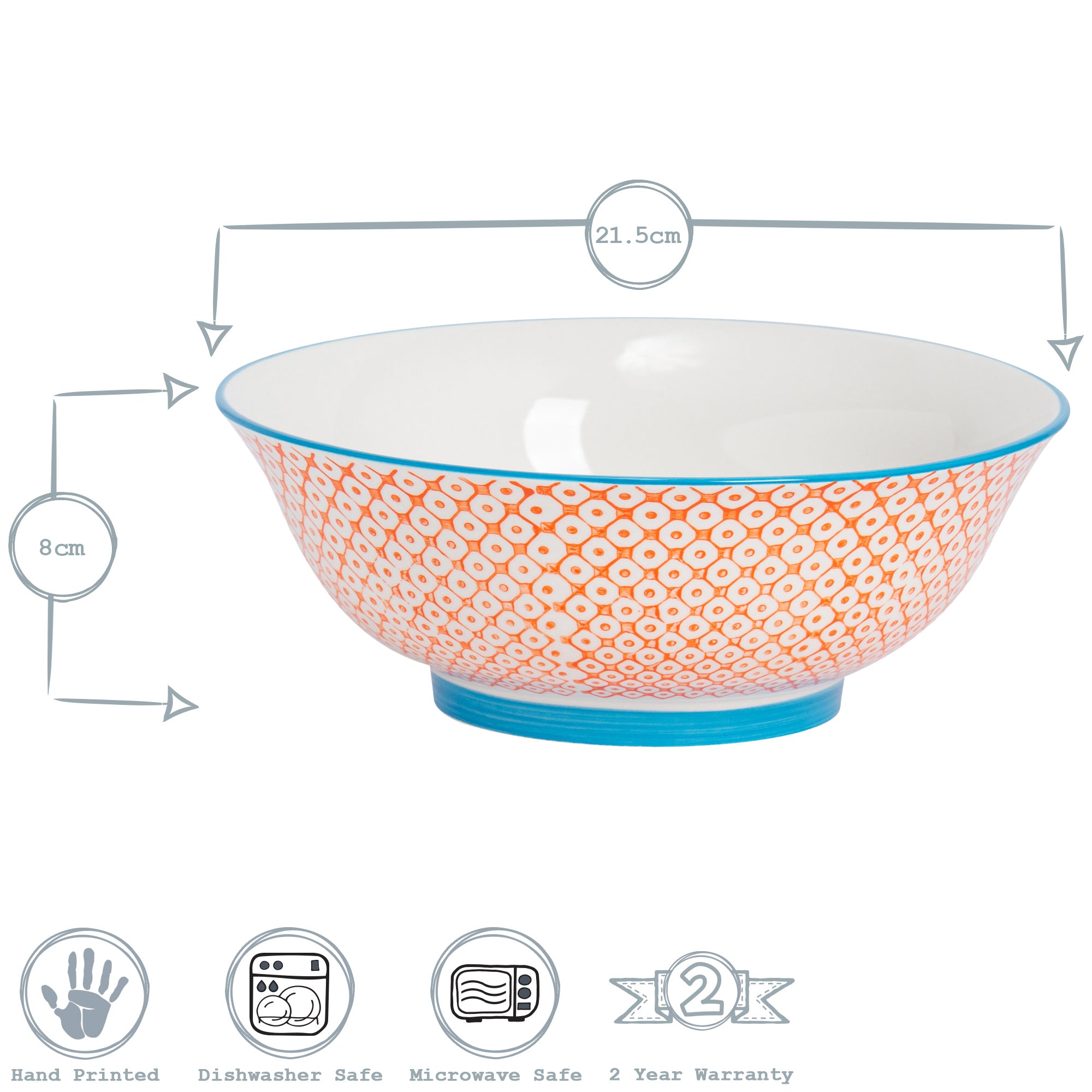 Hand-Printed Serving Bowl - 21.5cm - Orange