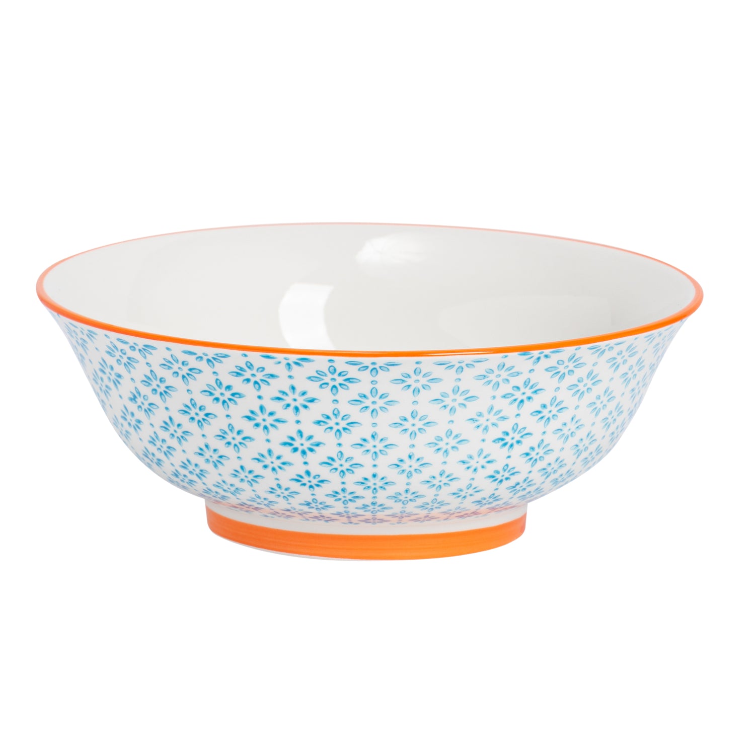Nicola Spring Hand-Printed Serving Bowl - 21.5cm - Light Blue