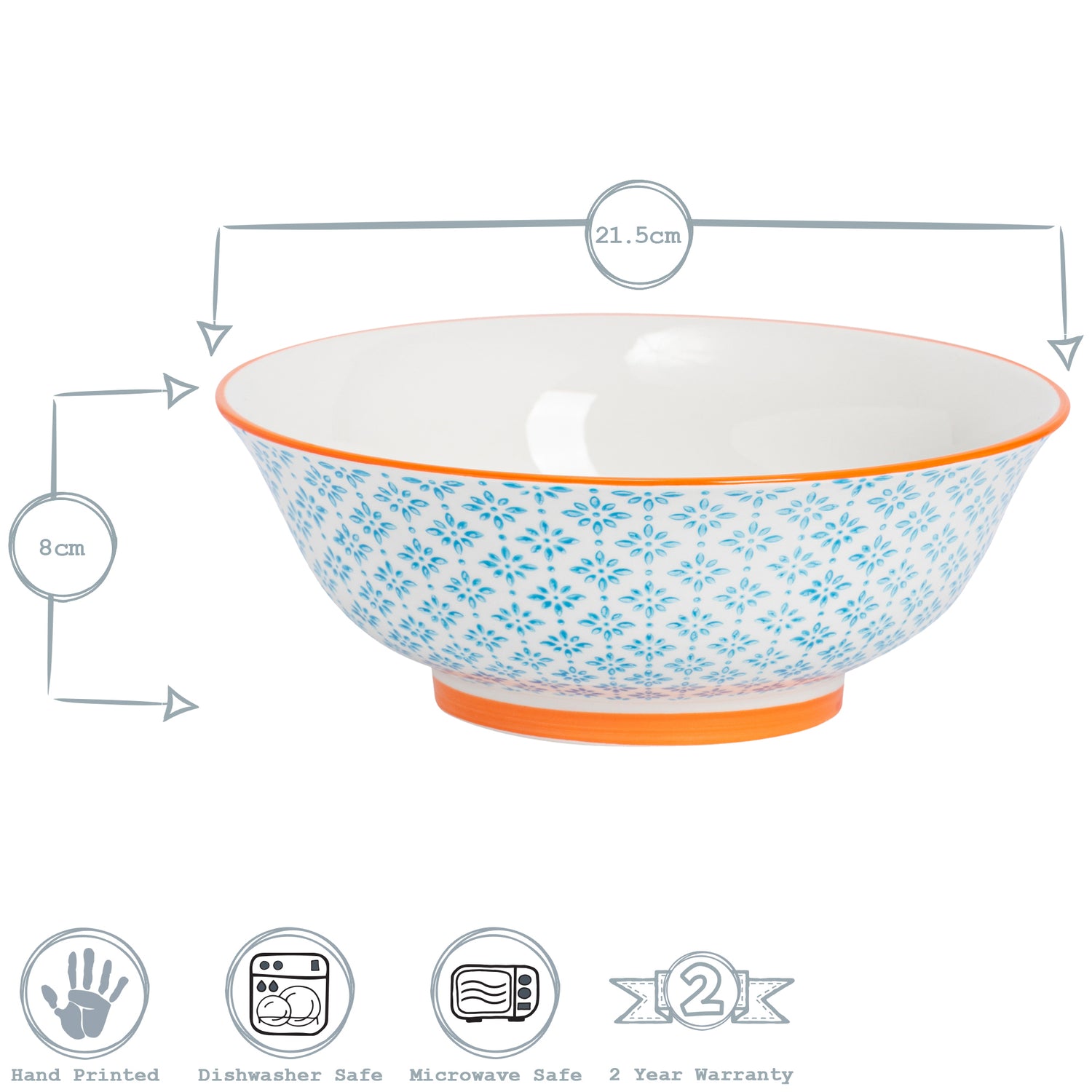 Hand-Printed Serving Bowl - 21.5cm - Light Blue