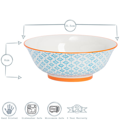 Hand-Printed Serving Bowl - 21.5cm - Light Blue