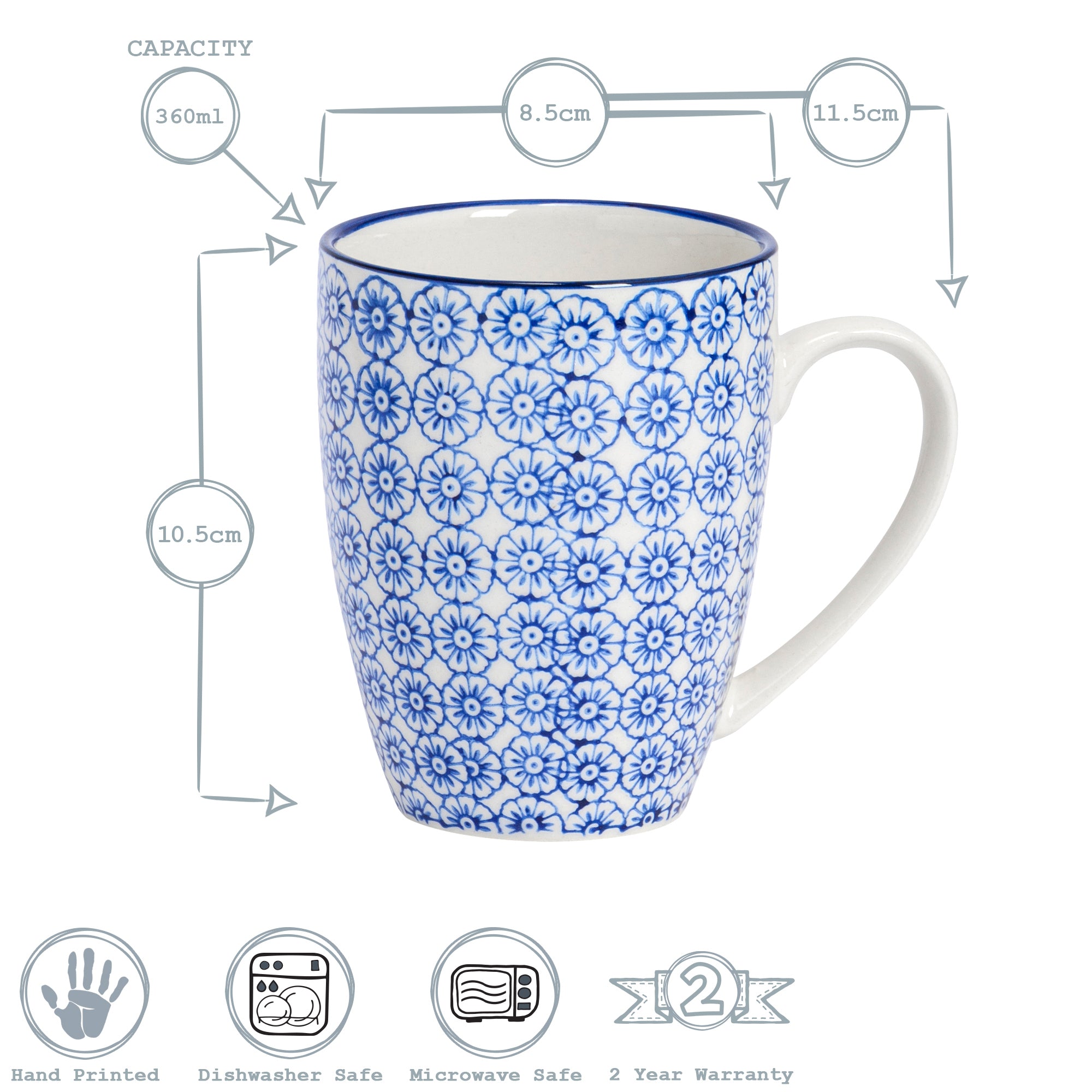 Hand-Printed Coffee Mug - 360ml - Navy