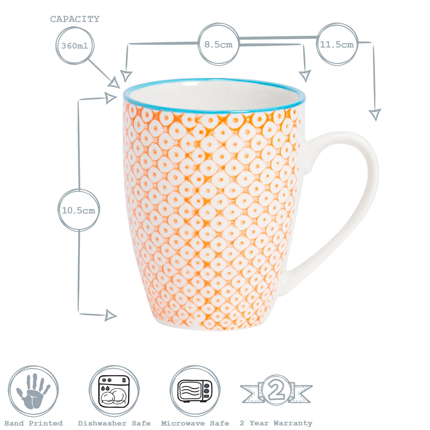 Hand-Printed Coffee Mug - 360ml - Orange