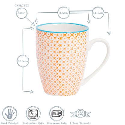 Hand-Printed Coffee Mug - 360ml - Orange