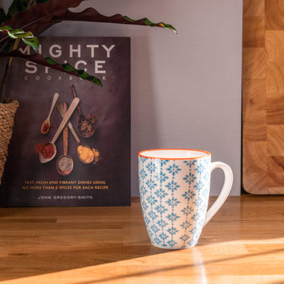Nicola Spring Patterned Coffee and Tea Mug - 360ml - Blue and Orange