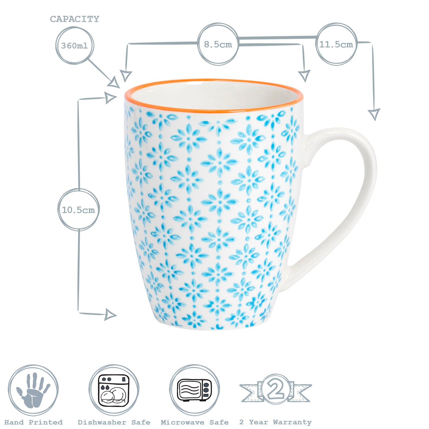 Hand-Printed Coffee Mug - 360ml - Light Blue