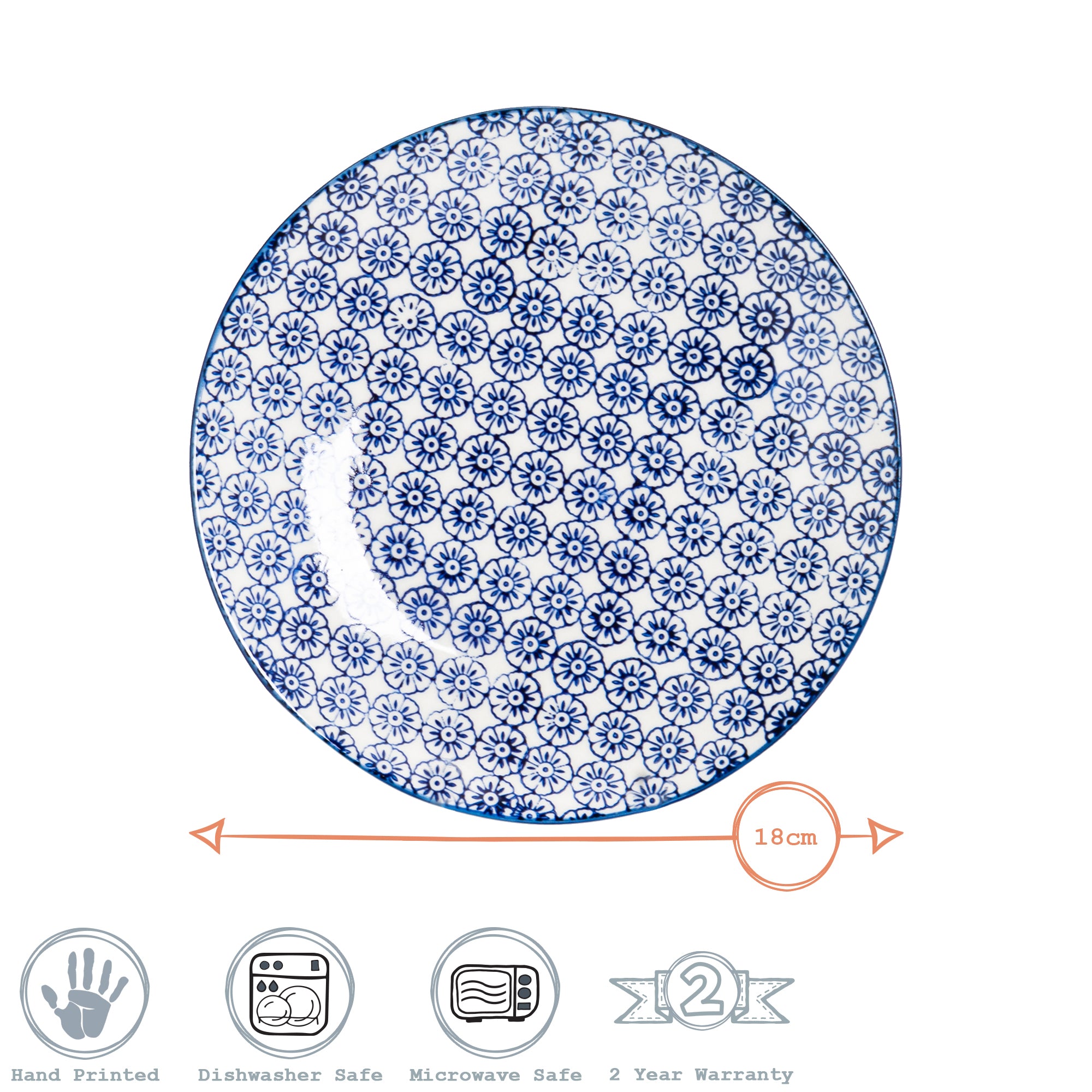 Hand-Printed Side Plate - 18cm - Navy