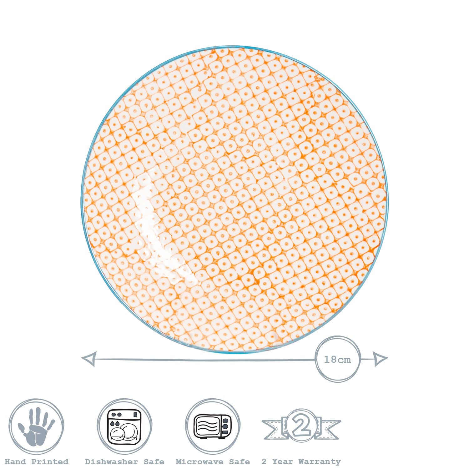 Hand-Printed Side Plate - 18cm - Orange