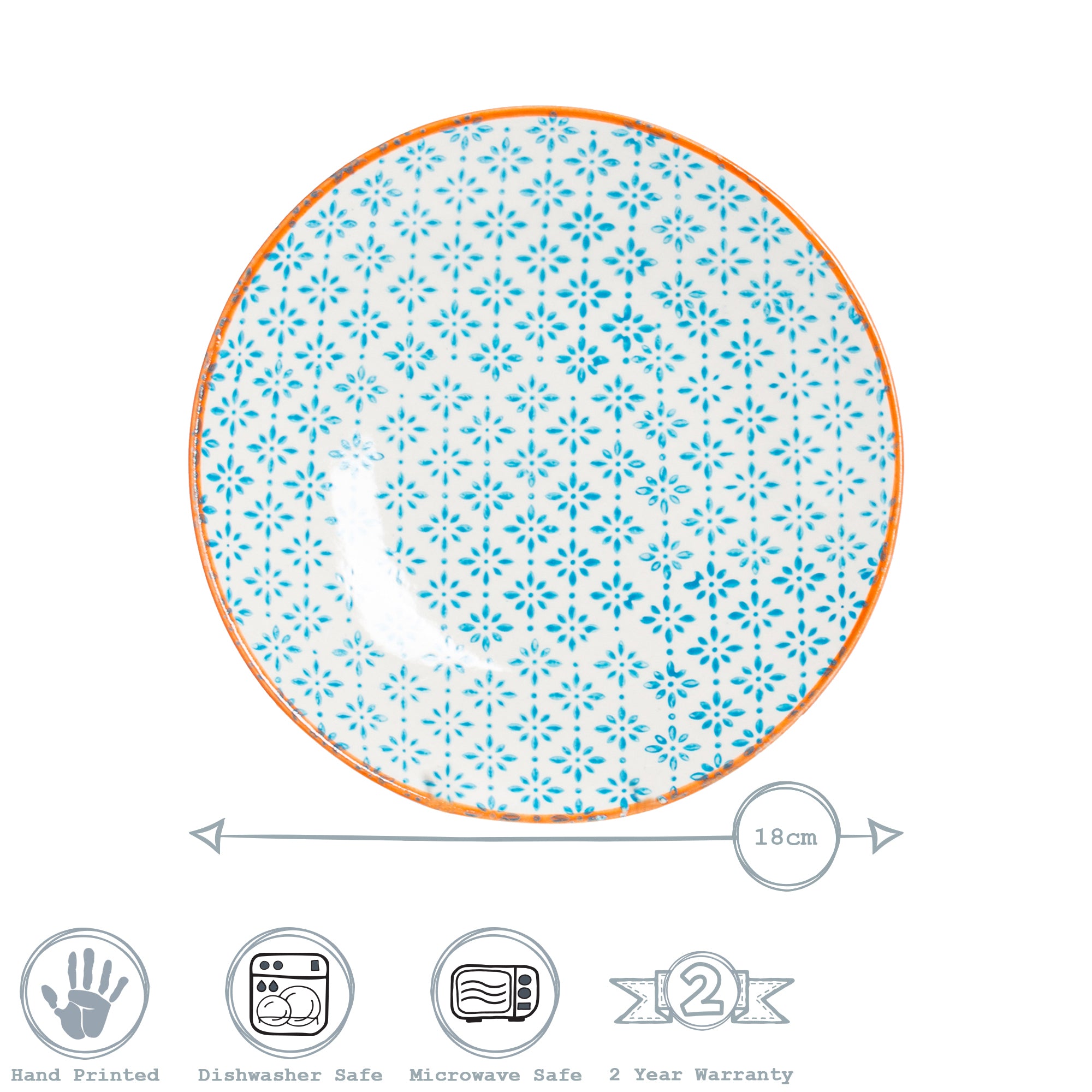 Hand-Printed Side Plate - 18cm - Light Blue