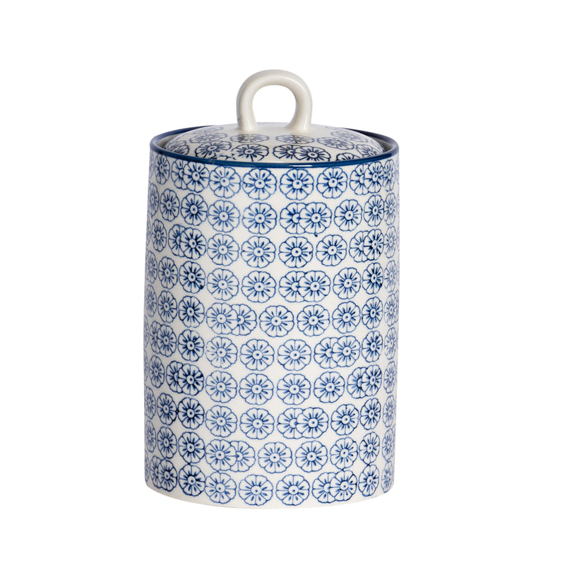 Nicola Spring Hand-Printed Kitchen Canister - Navy