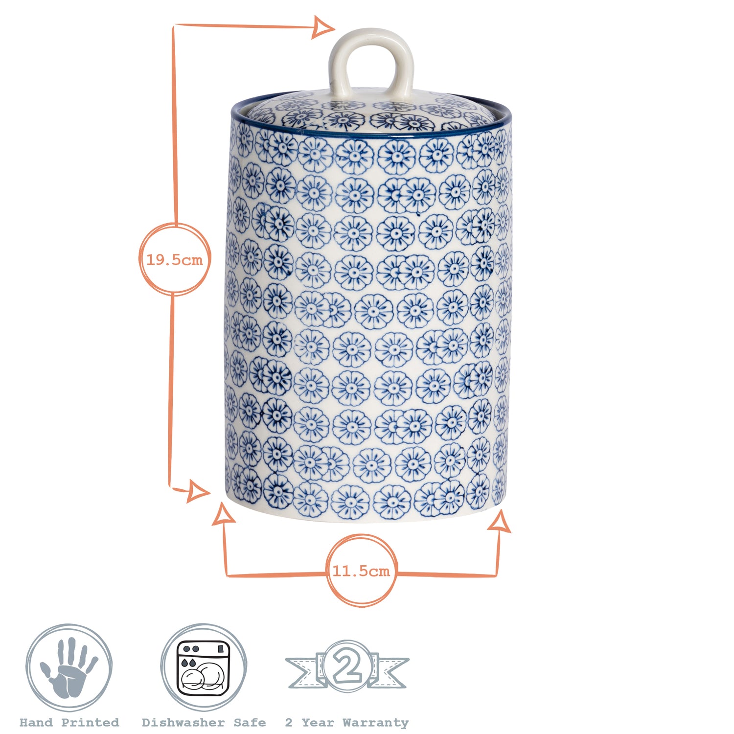 Hand-Printed Kitchen Canister - Navy