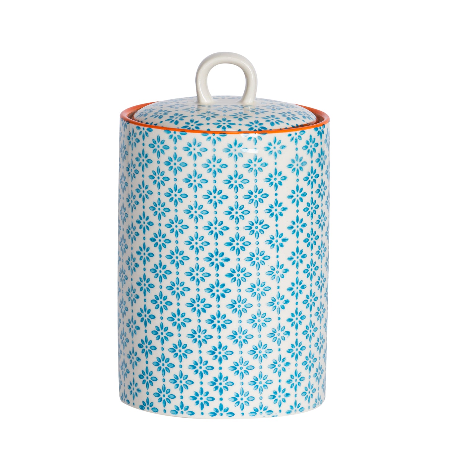 Nicola Spring Hand-Printed Kitchen Canister Light Blue