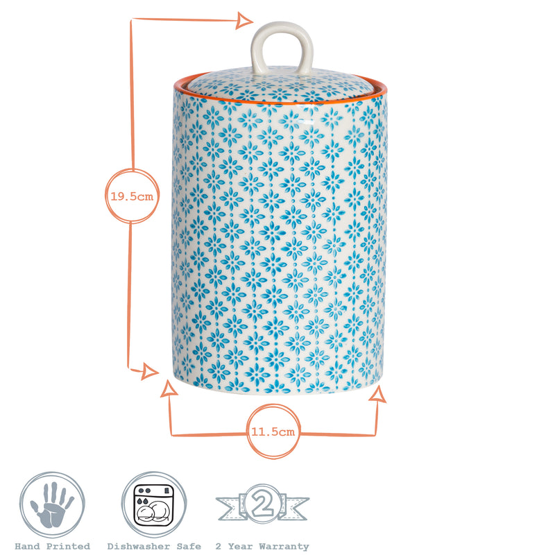 Nicola Spring Hand-Printed Kitchen Canister - Light Blue