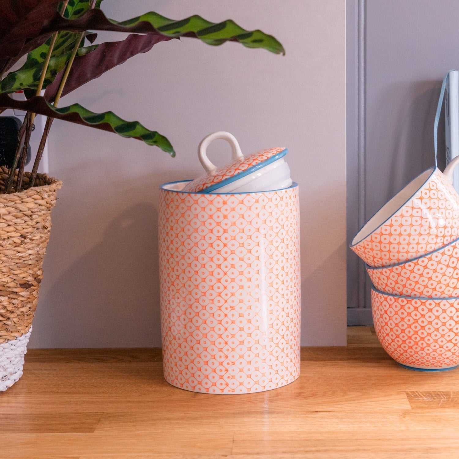 Nicola Spring Hand-Printed Kitchen Canister Orange Wholesale