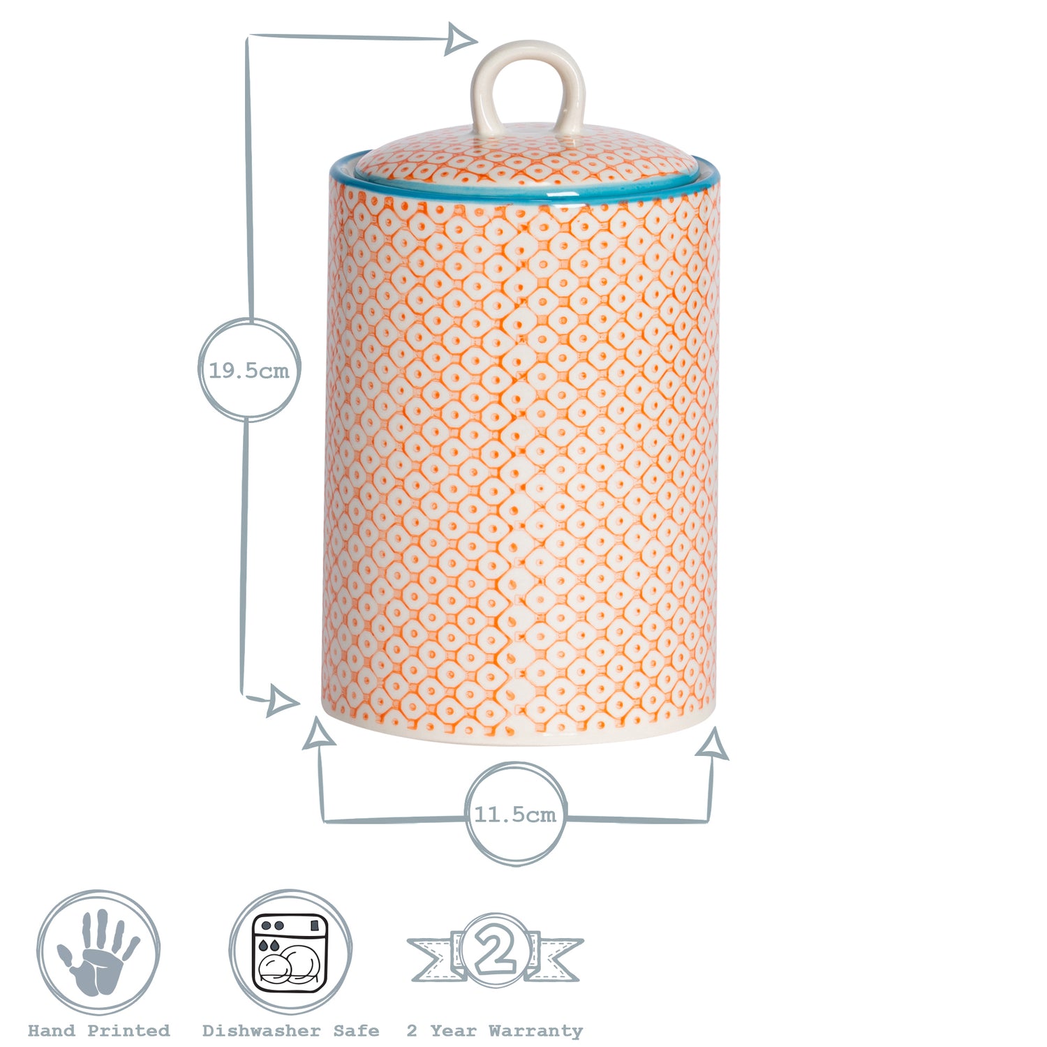 Hand-Printed Kitchen Canister - Orange