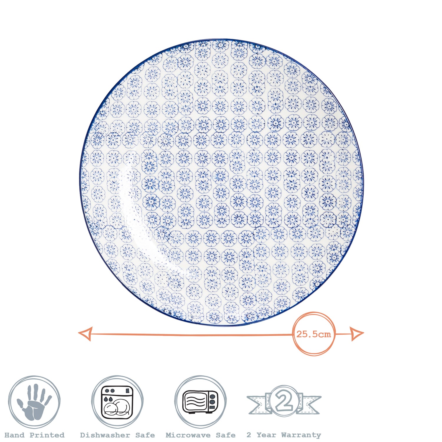 Hand-Printed Dinner Plate - 25.5cm - Navy