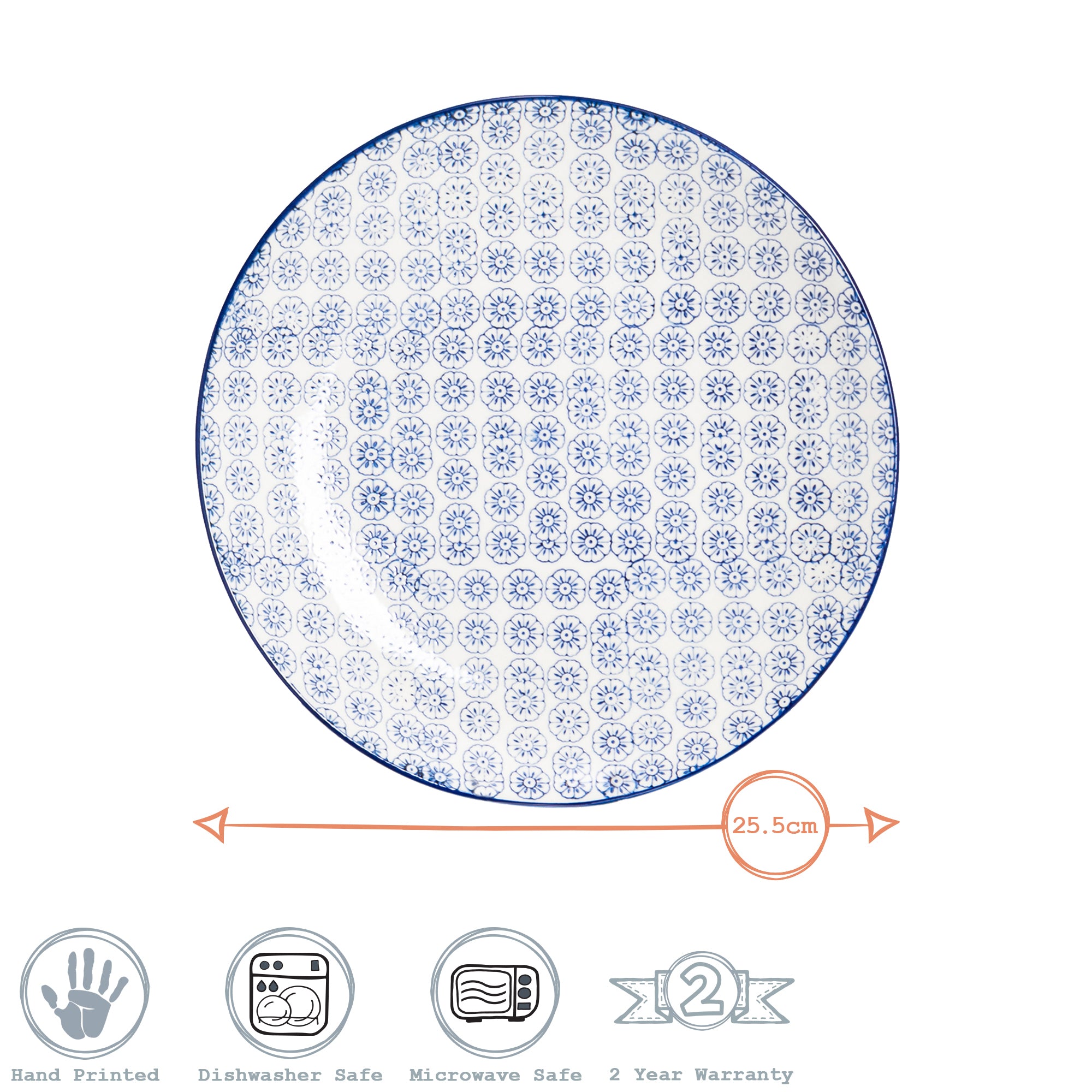 Hand-Printed Dinner Plate - 25.5cm - Navy