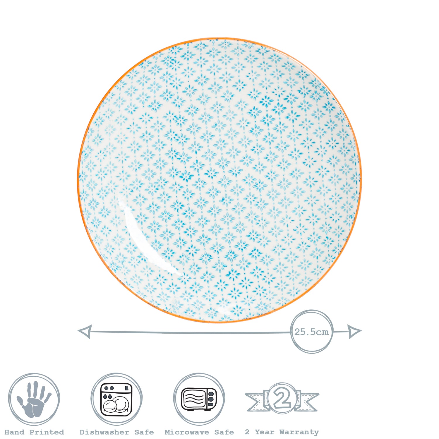 Hand-Printed Dinner Plate - 25.5cm - Light Blue